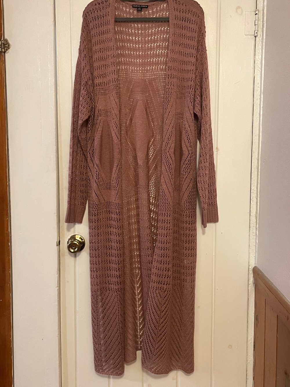 Moral Fiber 2X Mauve Open Knit Duster Cardigan Long Sleeve Boho
